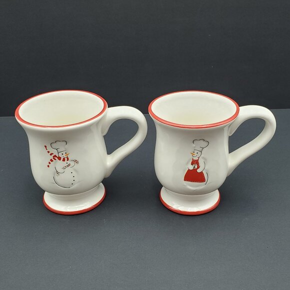 Williams Sonoma Snowman Chef Mugs Williams-Sonoma Footed Snowmen Mugs - Picture 7 of 7